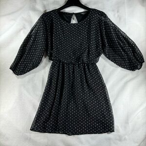 Express Black Polka Dot Blouson-Sleeve Dress Puff Sleeve Spring office business